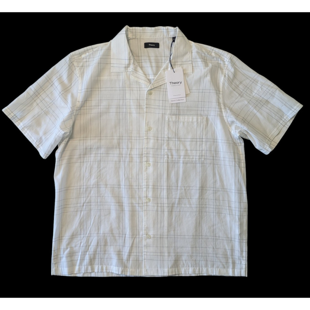 Theory Noll White Flow Grid Print Short Sleeve Camp Shirt New Size XL $165 - Picture 2 of 6